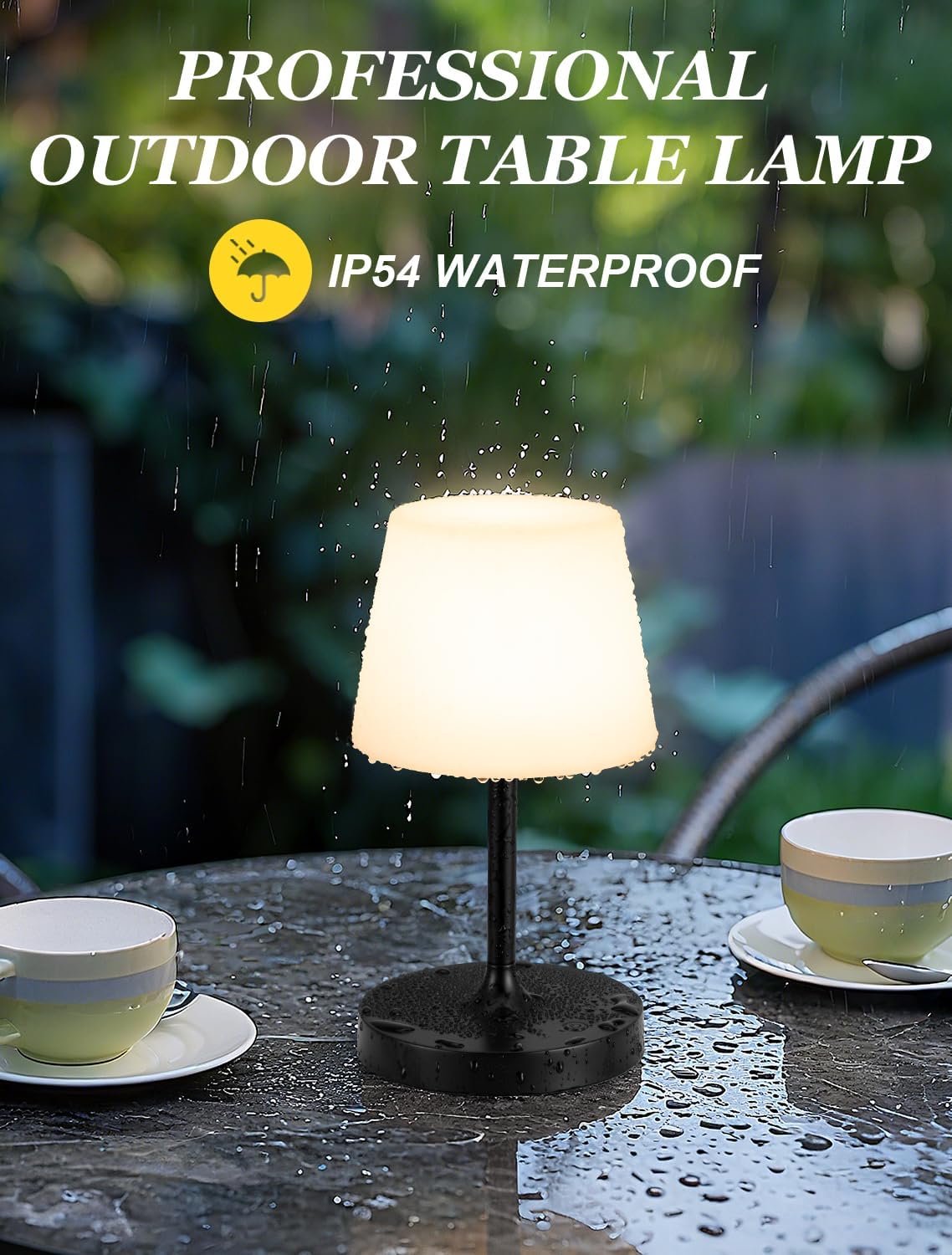 Shower Lamp IP54 Waterproof, Cordless Rechargeable Table Lamp, Outdoor Use | 4000mAh Battery Operated, Dimmable Touch