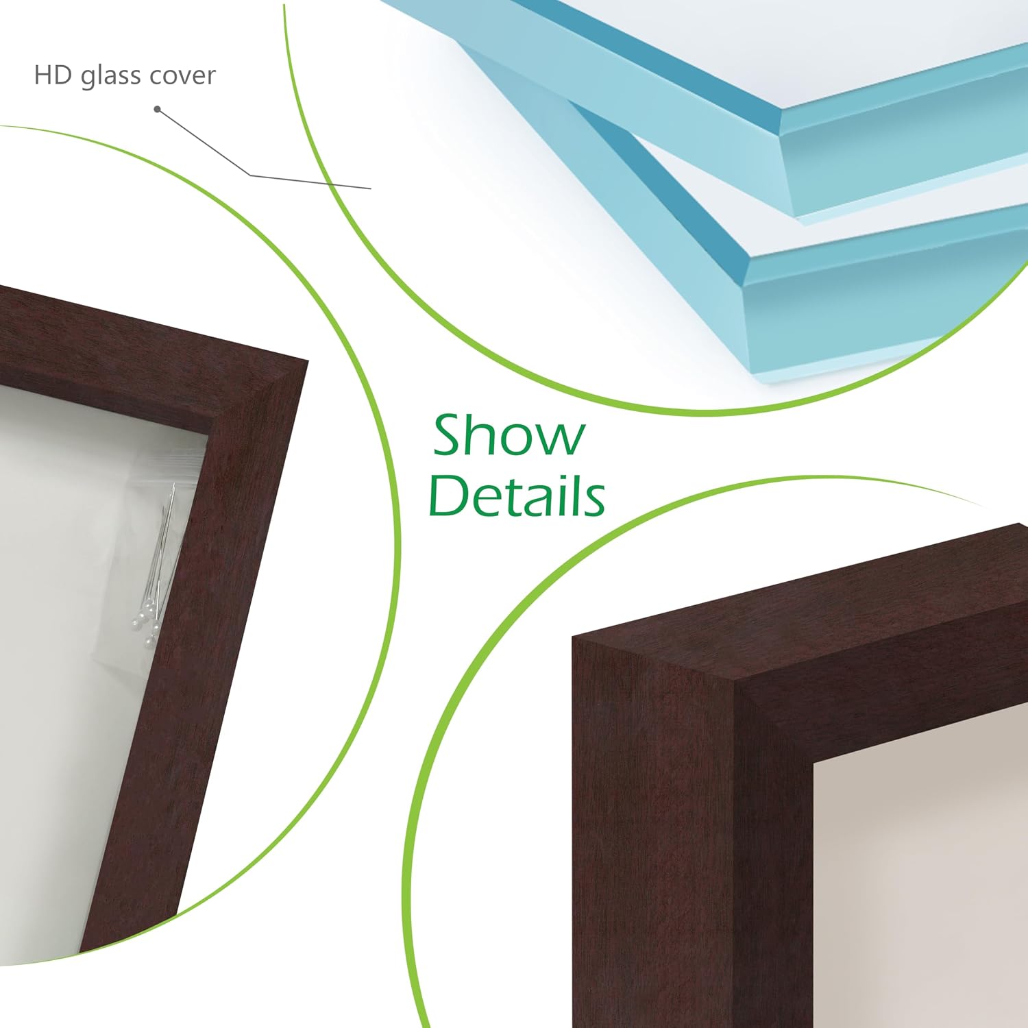 FrameWorks Mahogany Wooden Shadow Box Frame – Soft Felt Back, Tempered Glass, and Included Elegant White Ball Push