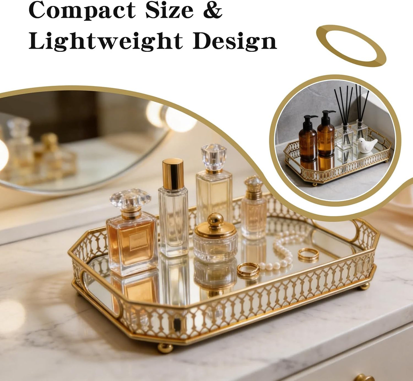 Mirror Tray / Vanity Organizer / Gold / 11.42 x 7.09