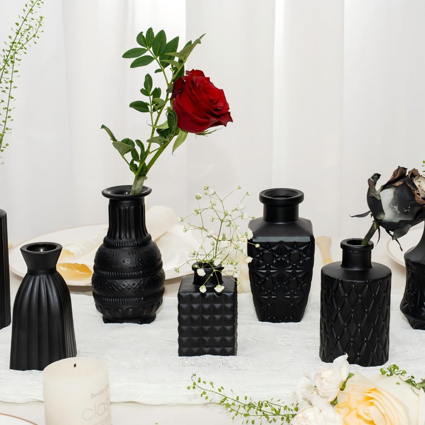 Black Glass Bud Vase Pcs / Classic Black / Set of 12