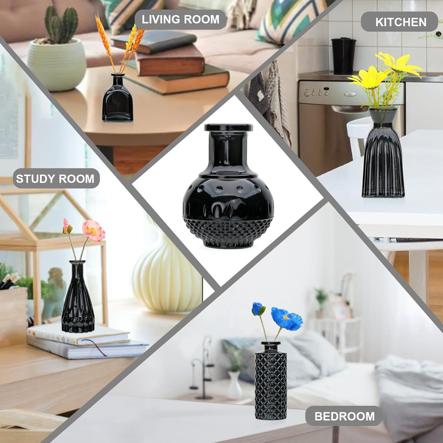 Glass Bud Vase in Bulk / Black / Set of 8