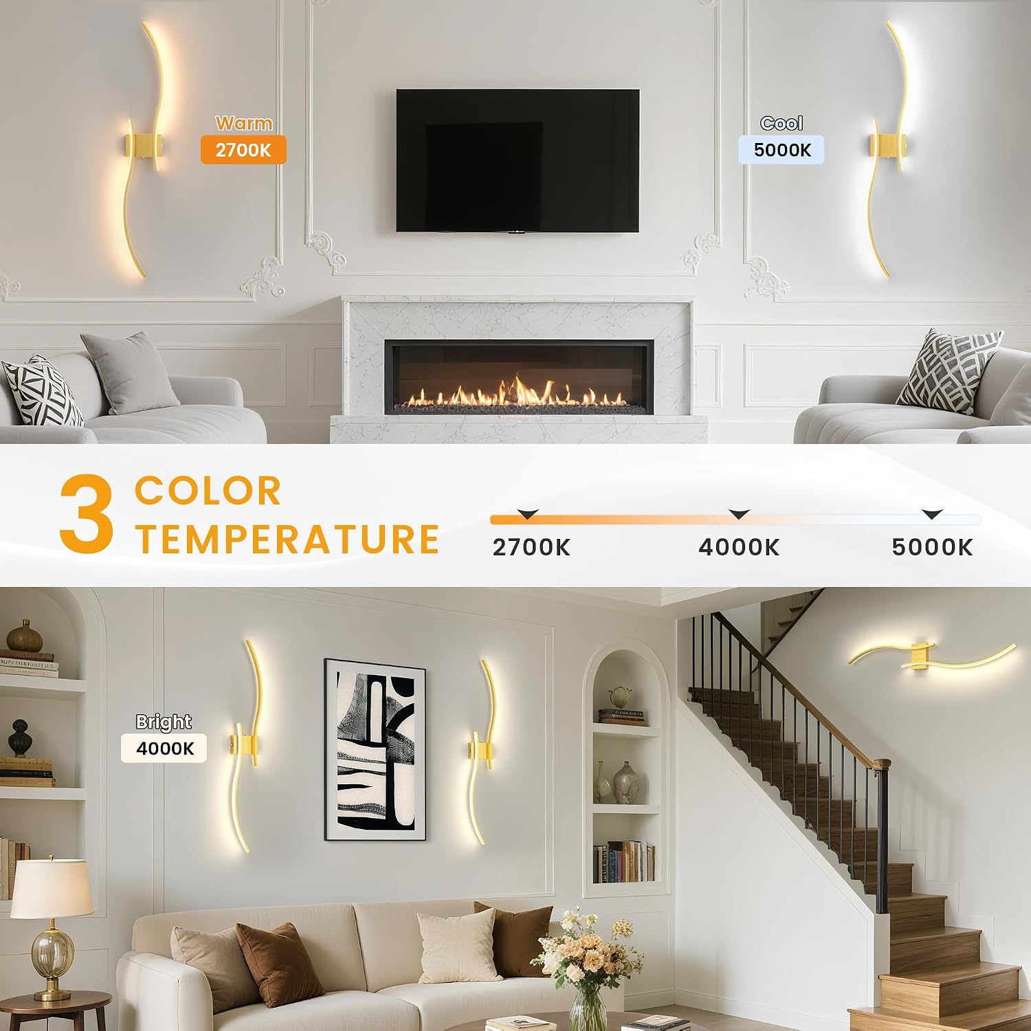 VOLISUN Battery Operated Wall Sconces Set of Two, 39.4 inch Wireless Wall Sconces, 3000K-6500K Dimmable Wall Lamps with