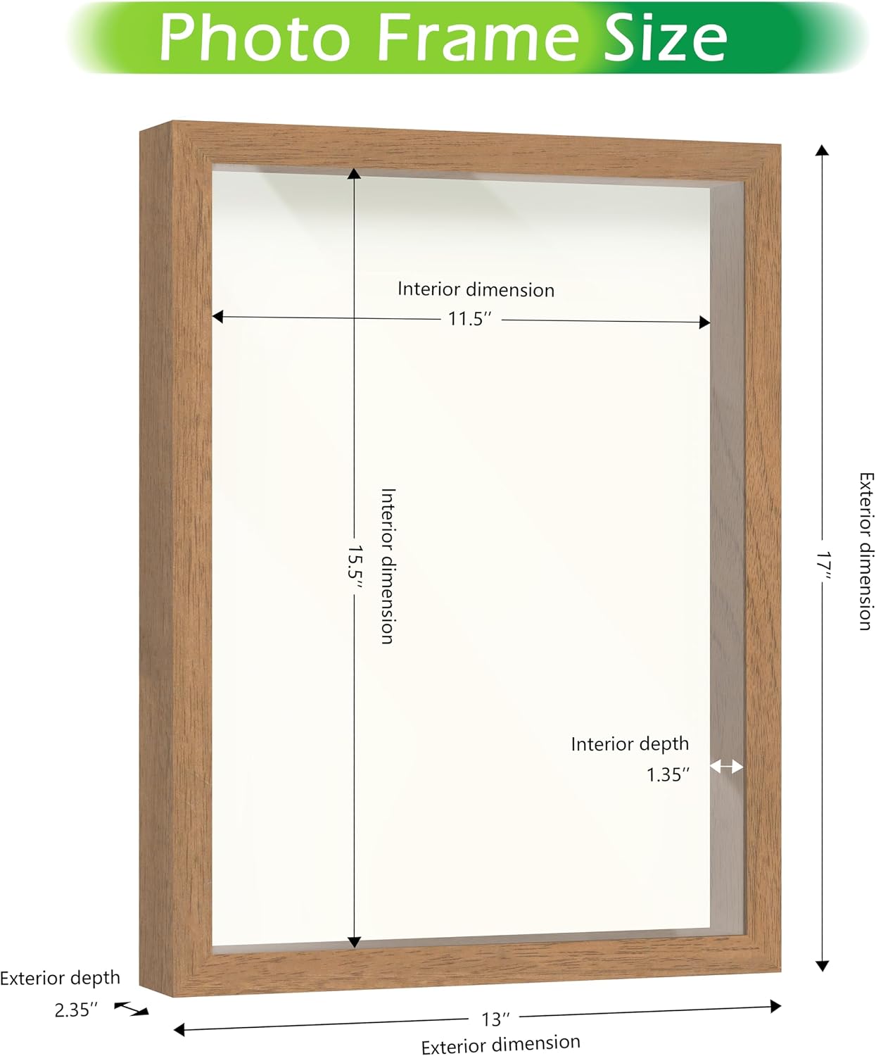FrameWorks Golden Oak Wooden Shadow Box Frame - 12' x 16' Display Case with Soft Felt Back, Tempered Glass, White Ball