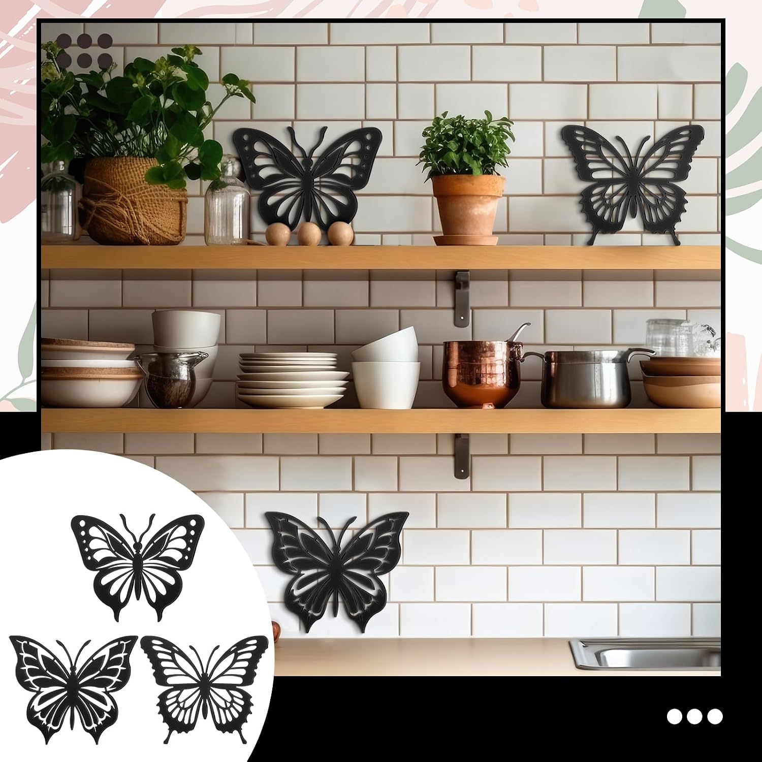 Reallnaive 3 Pcs Cast Iron Trivets for Hot Dishes 8 Inch Butterfly Cast Iron Trivets for Dutch Oven Wood Stove Pots and