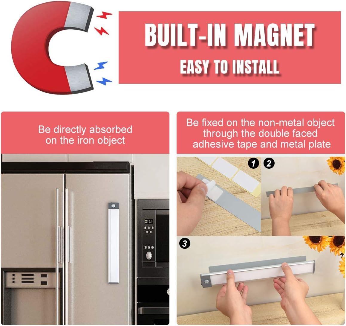 30-LED Motion Sensor Cabinet Light,Magnetic Motion Activated Under Counter Closet Lighting, Wireless USB Rechargeable