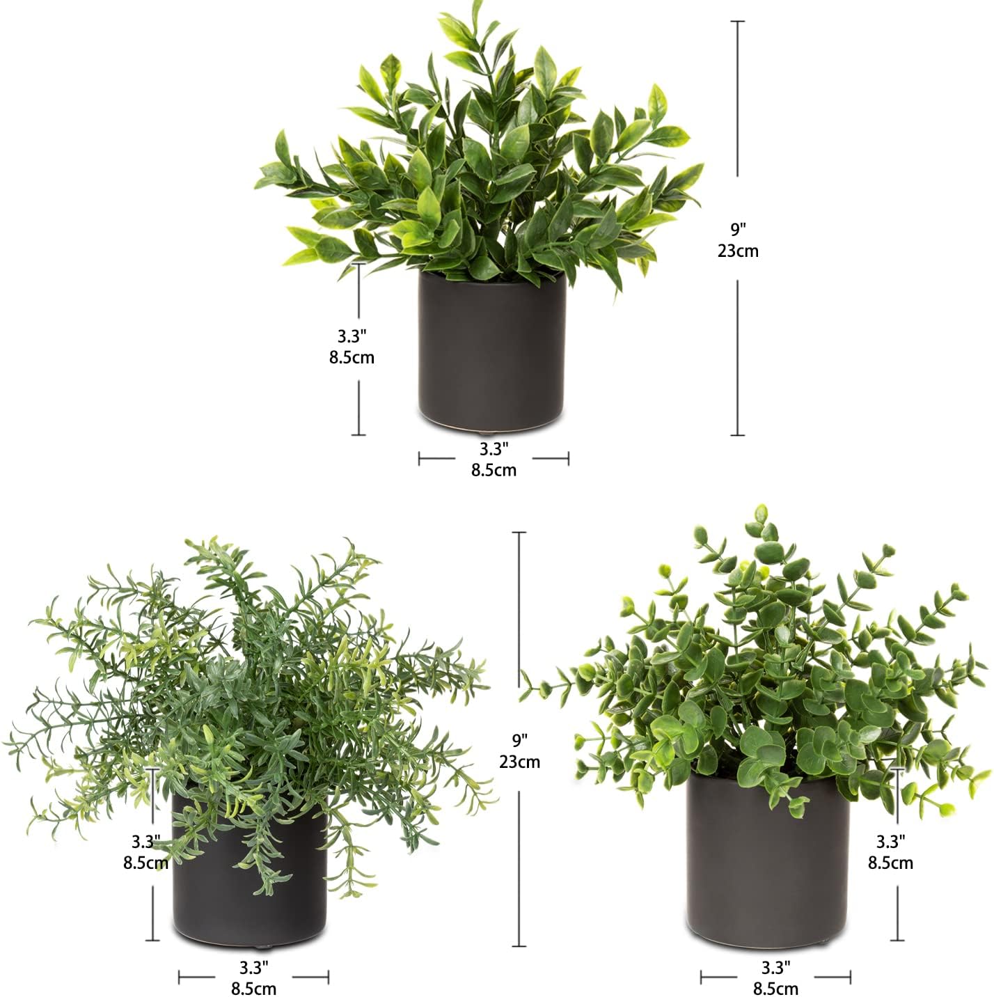 Ceramic Pot Artificial Potted Plants for Rustic Farmhouse Decor / Ceramic Pot #02 / Set of 3