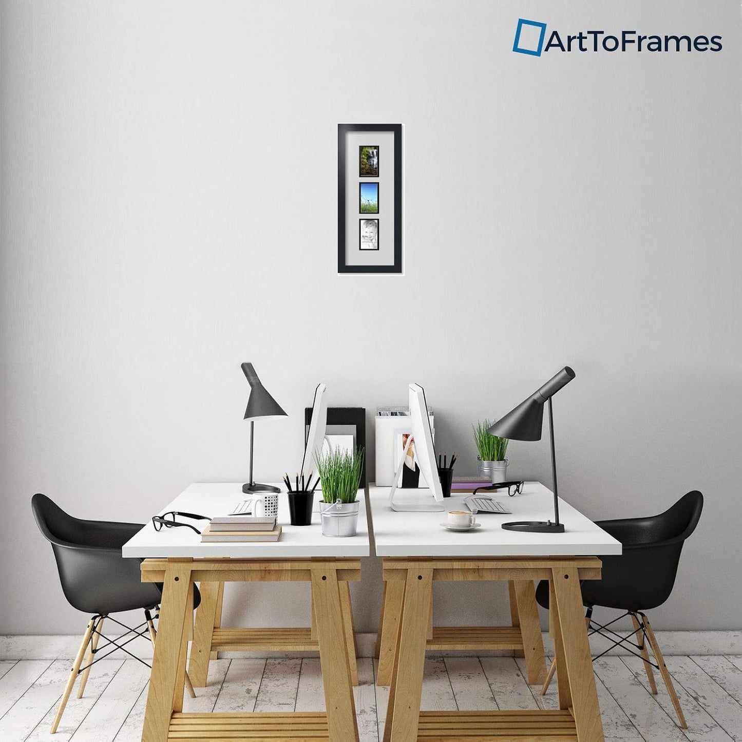 ArtToFrames Collage Photo Frame Double Mat with 3-3x5 Openings with Satin Black Frame and Candlewick mat.