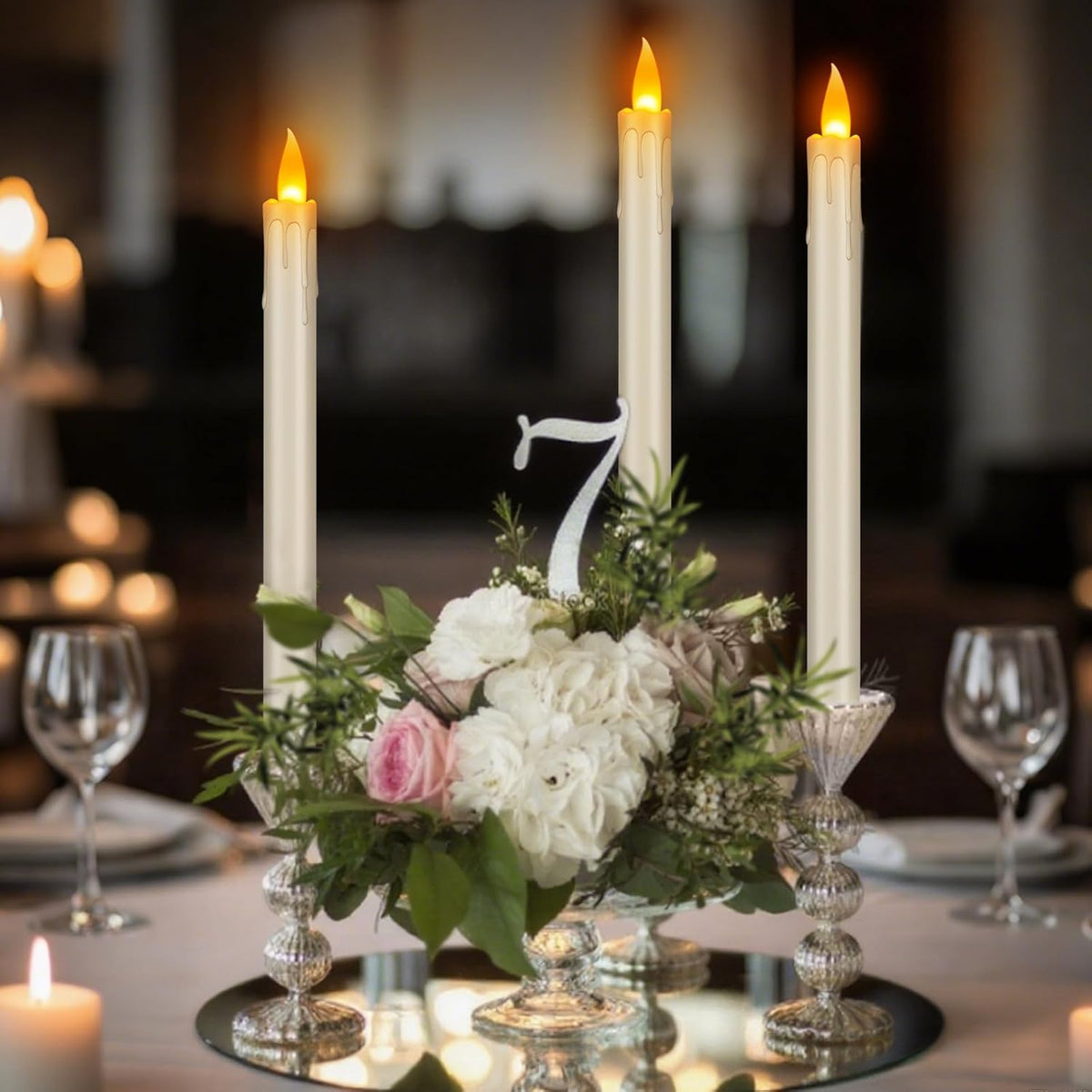 wemarry Flameless Taper Candles 10" Dripless Battery Operated Taper Candles Included Remote Timer 400+ Hours by 2AA