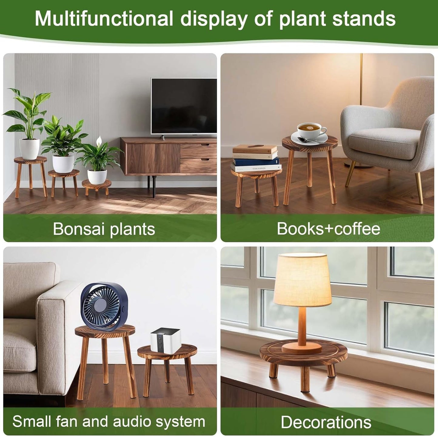 Wood Plant Stands Indoor Outdoor / 1tier-3set / 11 Inch / Set of 3