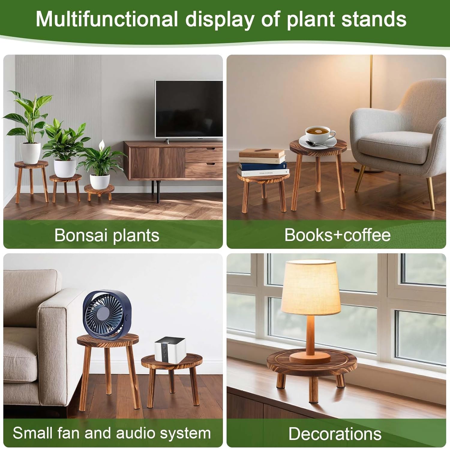 Wood Plant Stands Indoor Outdoor / 1tier-3set / 11 Inch / Set of 3