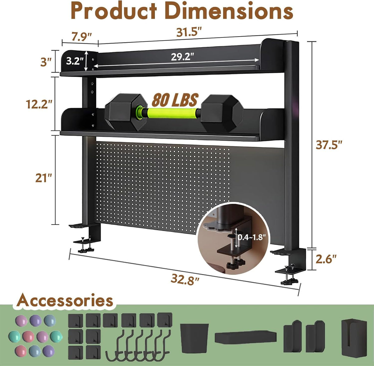 Clamp On Desk Shelf Organizer with Pegboard Desk Hutch Dorm with Storage Bookshelf Desk Top Organizer Shelf