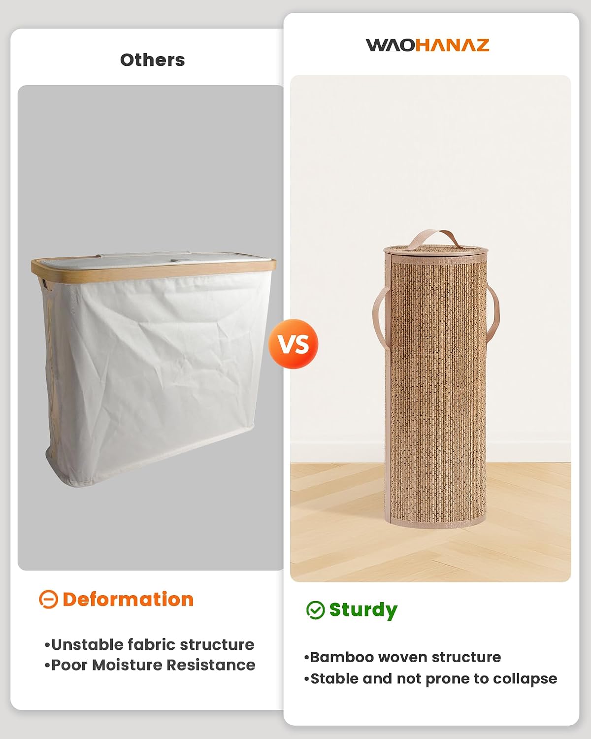 Bamboo Toilet Paper Storage Basket with Lid & Handle - 10L Handwoven Bathroom Organizer for 4 Rolls - Sturdy Stand