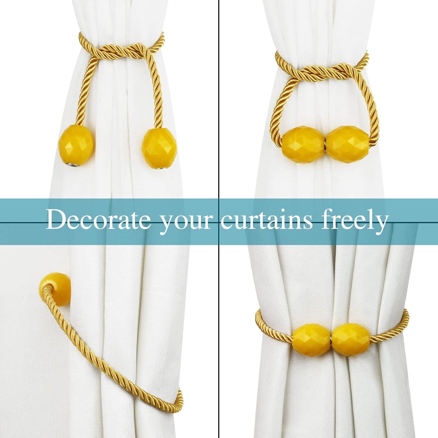 Strong Magnetic Curtain Tiebacks Decorative Rope Tie Backs Holdbacks Porlau | 6 Pack Yellow Outdoor Curtain Rope