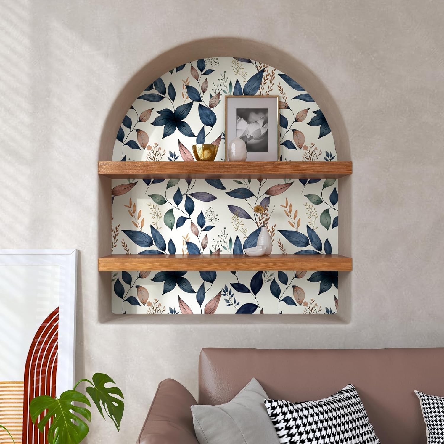 Vintage Leaves Peel and Stick Wallpaper Waterproof Contact Paper / 17.4 x 197 / Navy