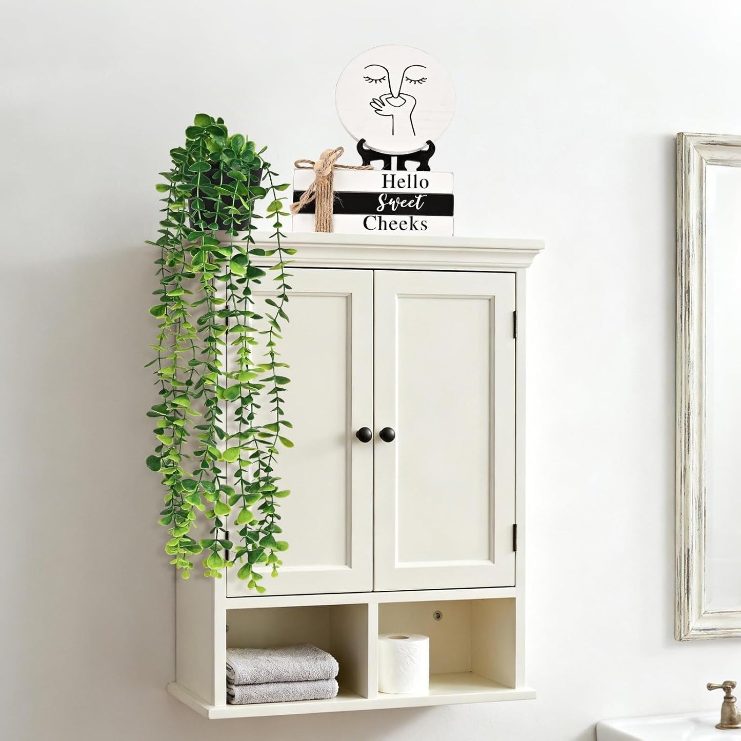 Fake Plant / Round Humorous Sign and Book Stack