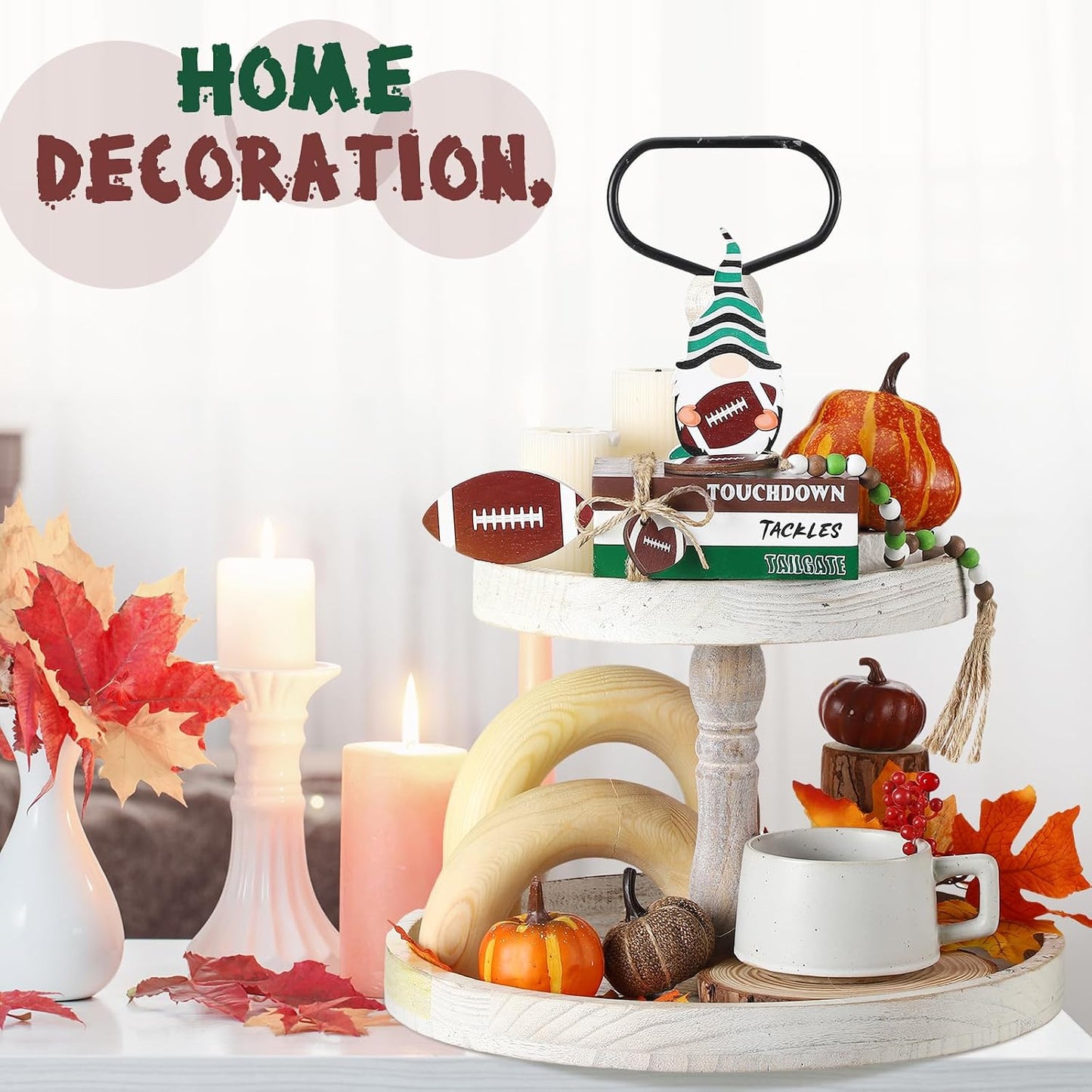 Football Wood Signs Decor Farmhouse Football Tiered Tray Wooden Decorations Book Stack / Set of 6