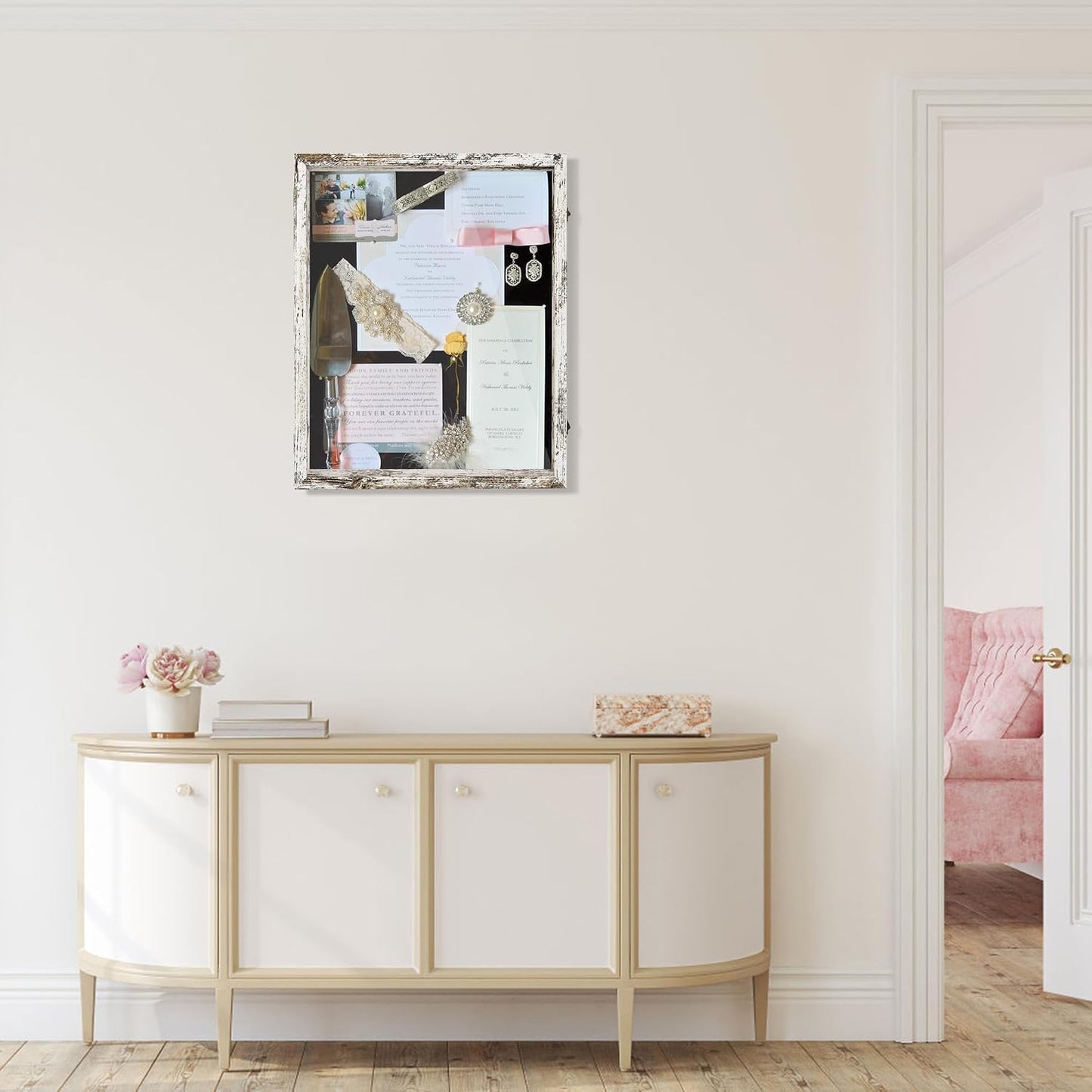 Large Shadow Box Frame 16x20 Display Case, White Wedding Bouquet Memory Box | Hinged Front Open Door with Plexiglass