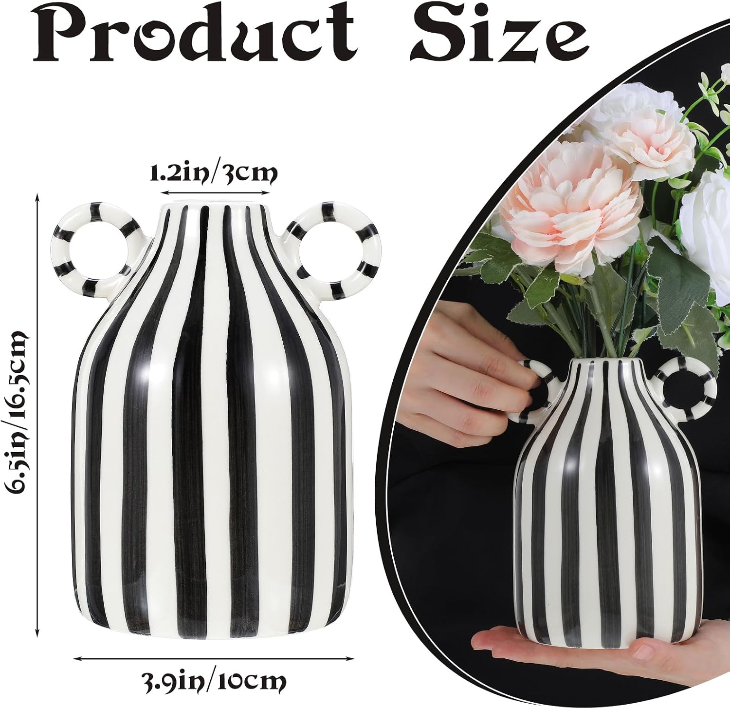 Small and White Ceramic Vase / Black