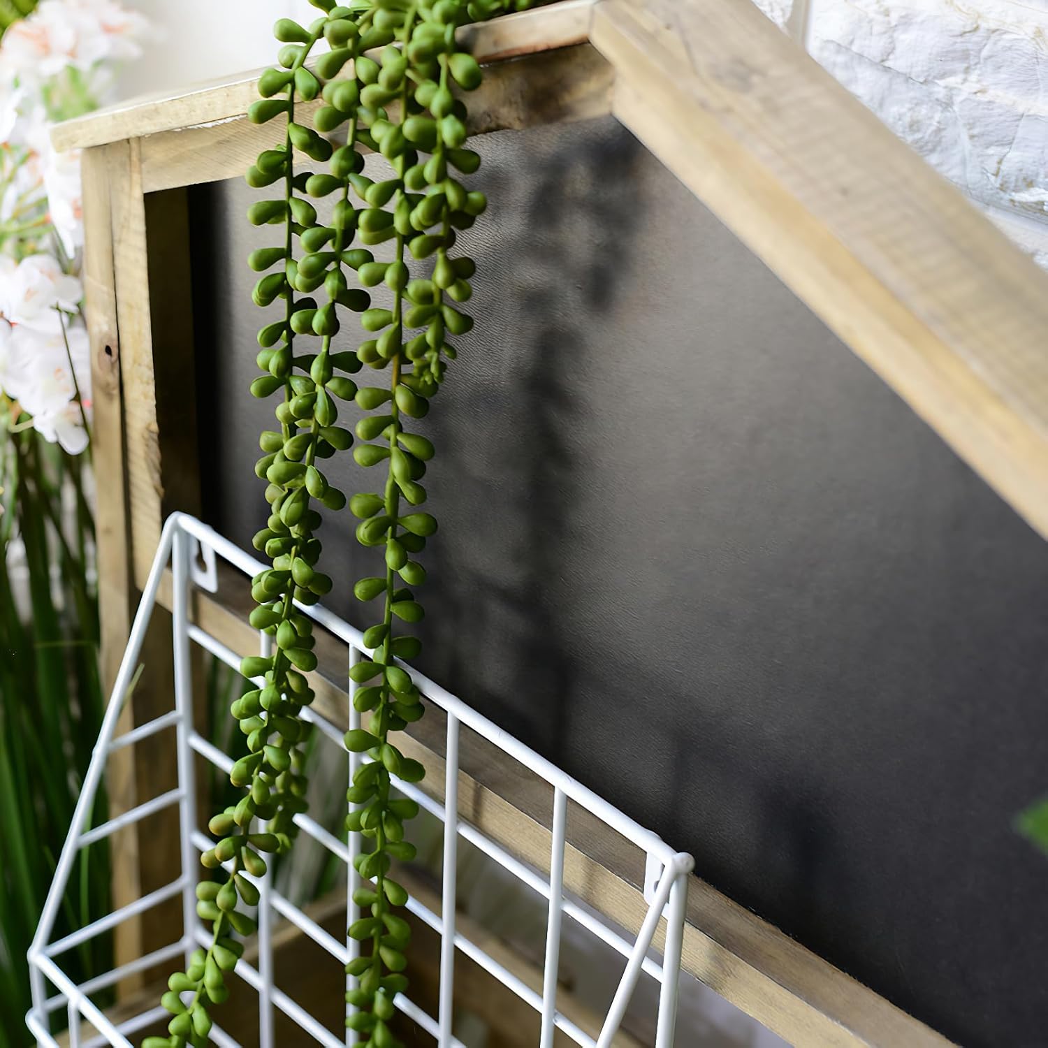 Succulents Plants Artificial Hanging Plants-String of Pearls Faux Greenery / Set of 6