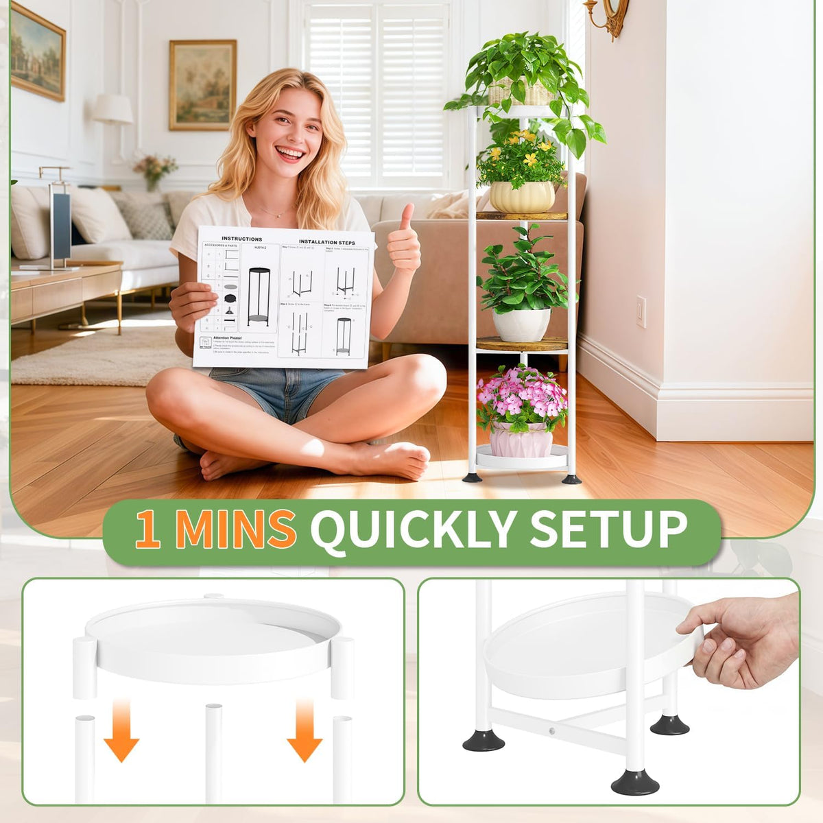 KMOTASUO 4 Tier White Plant Stand Indoor for Large Tall Heavy Duty Planter, Multiple Sturdy Metal Flower Corner Rack