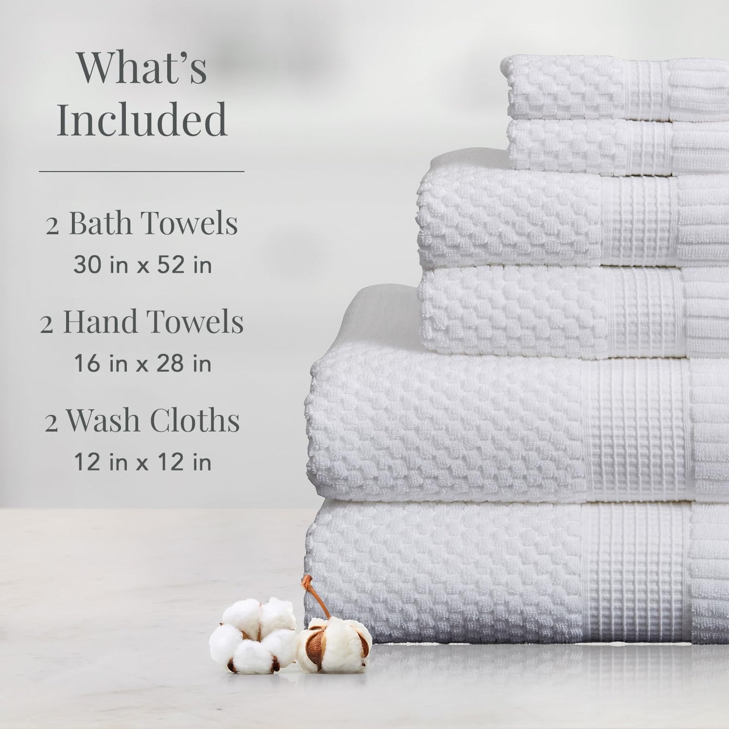 NY Loft 100% Cotton 6-Piece Bath Towel Set | White | Oeko-TEX | Quick-Dry | 30" x 52" Bath Towels | 16" x 28" Hand