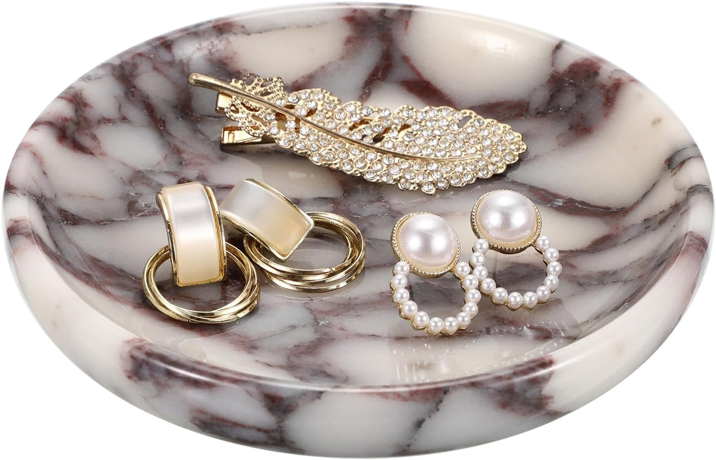 5.5" Marble Jewelry Dish Tray Decorative Key Plate Holder Catch / Small / Calacatta Viola / Natural