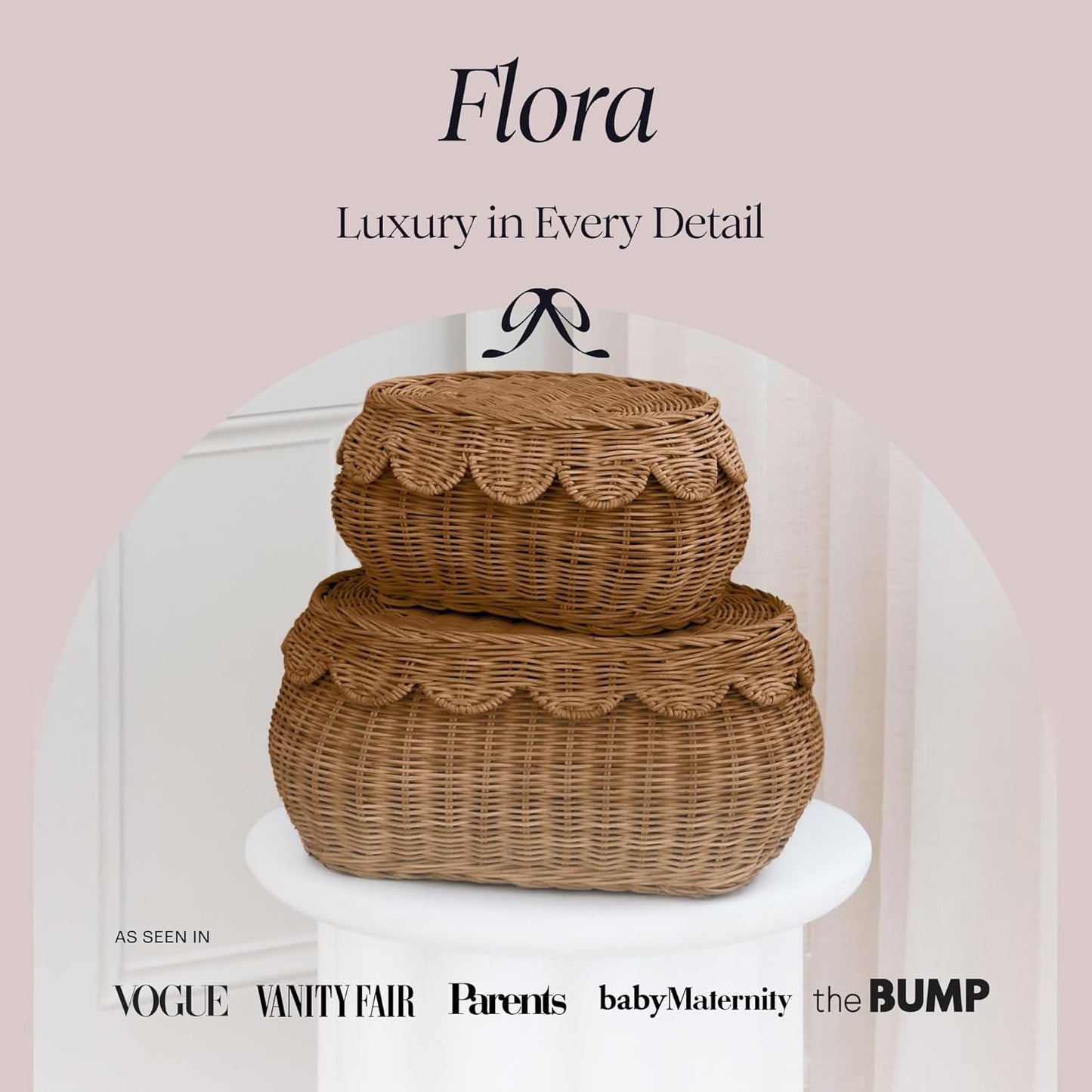 The Original Scalloped Basket / Mocca / 15 x 10 x 6 / Set of 2