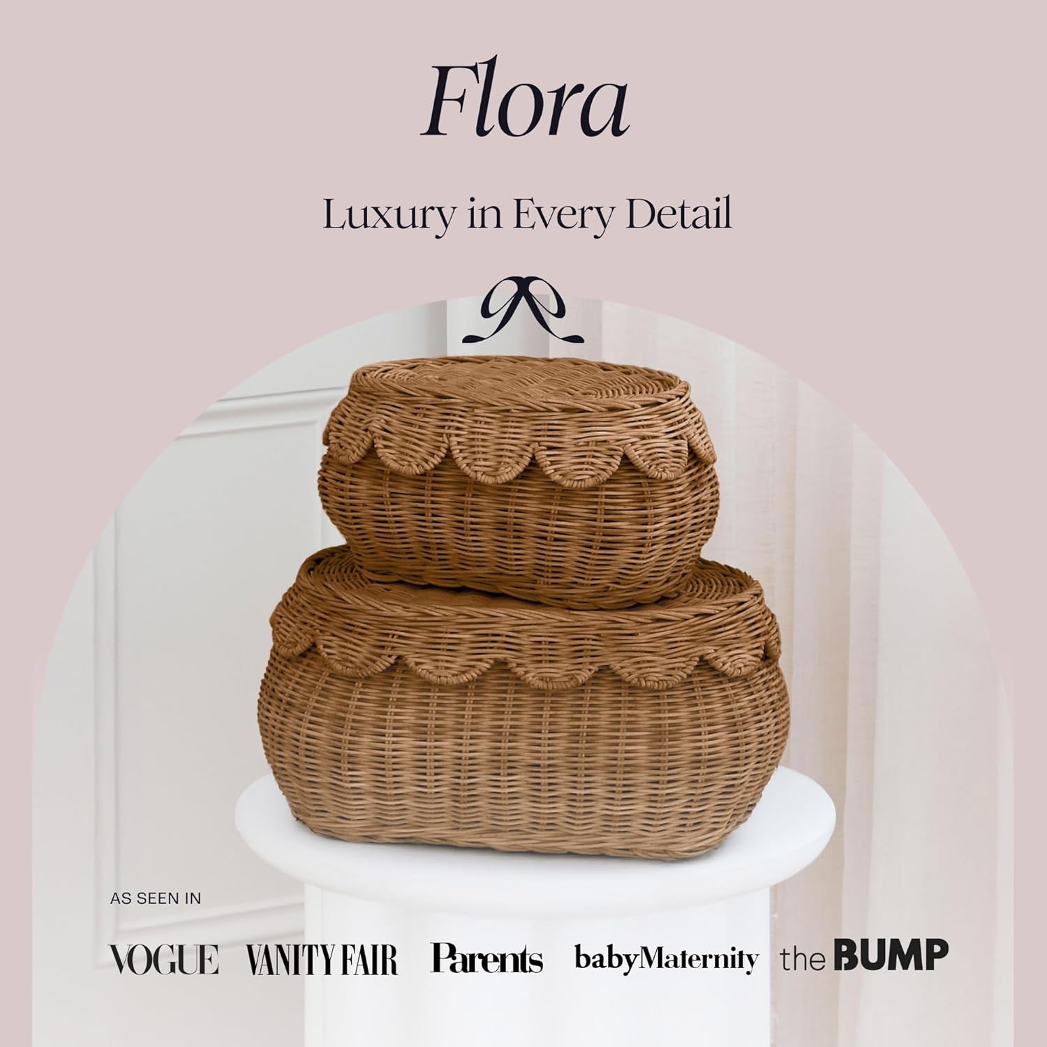 The Original Scalloped Basket / Mocca / 15 x 10 x 6 / Set of 2