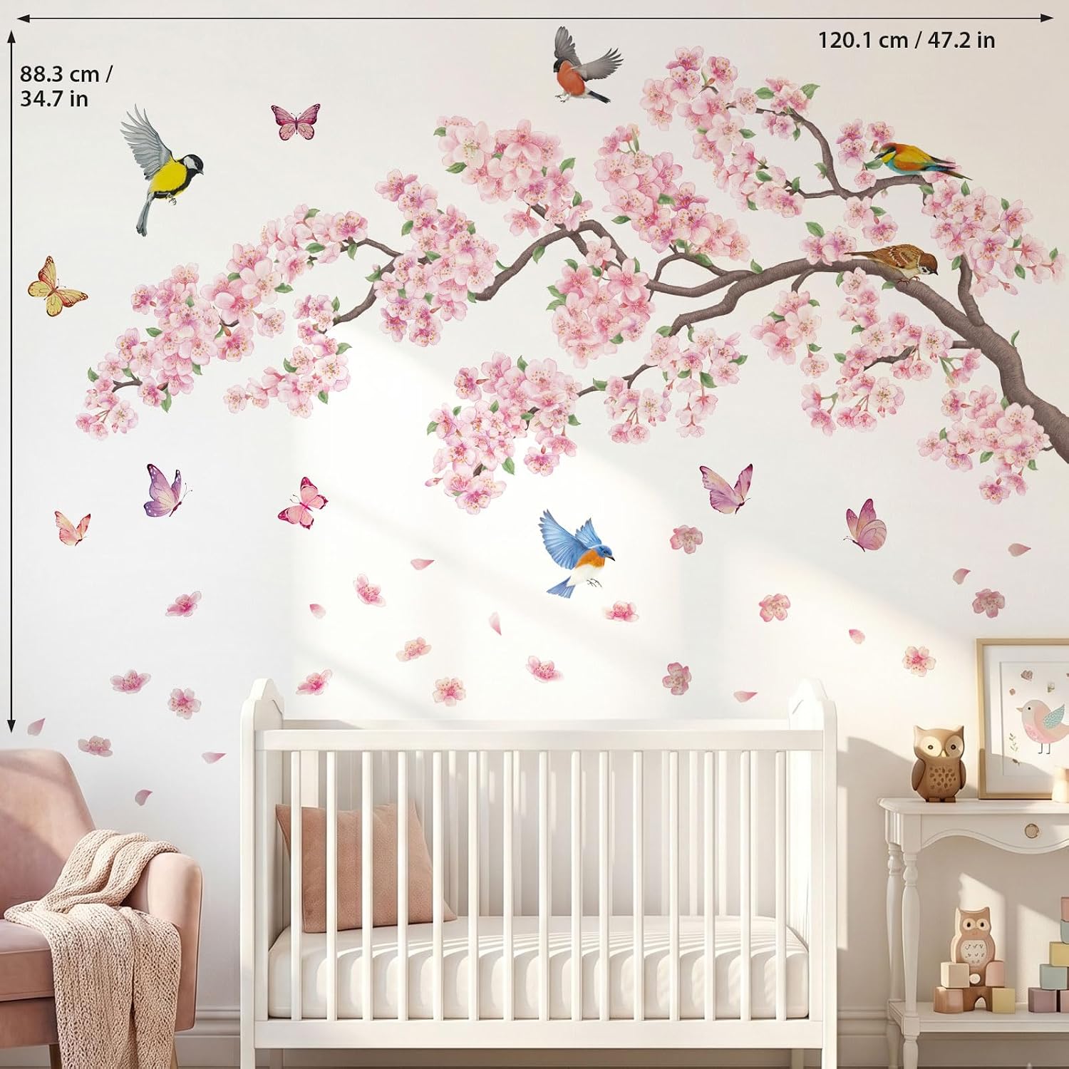 SG2-2427 and Bird Wall Stickers Cherry Blossom Tree Branch Decals Bedroom Living Room / Pink Flowers