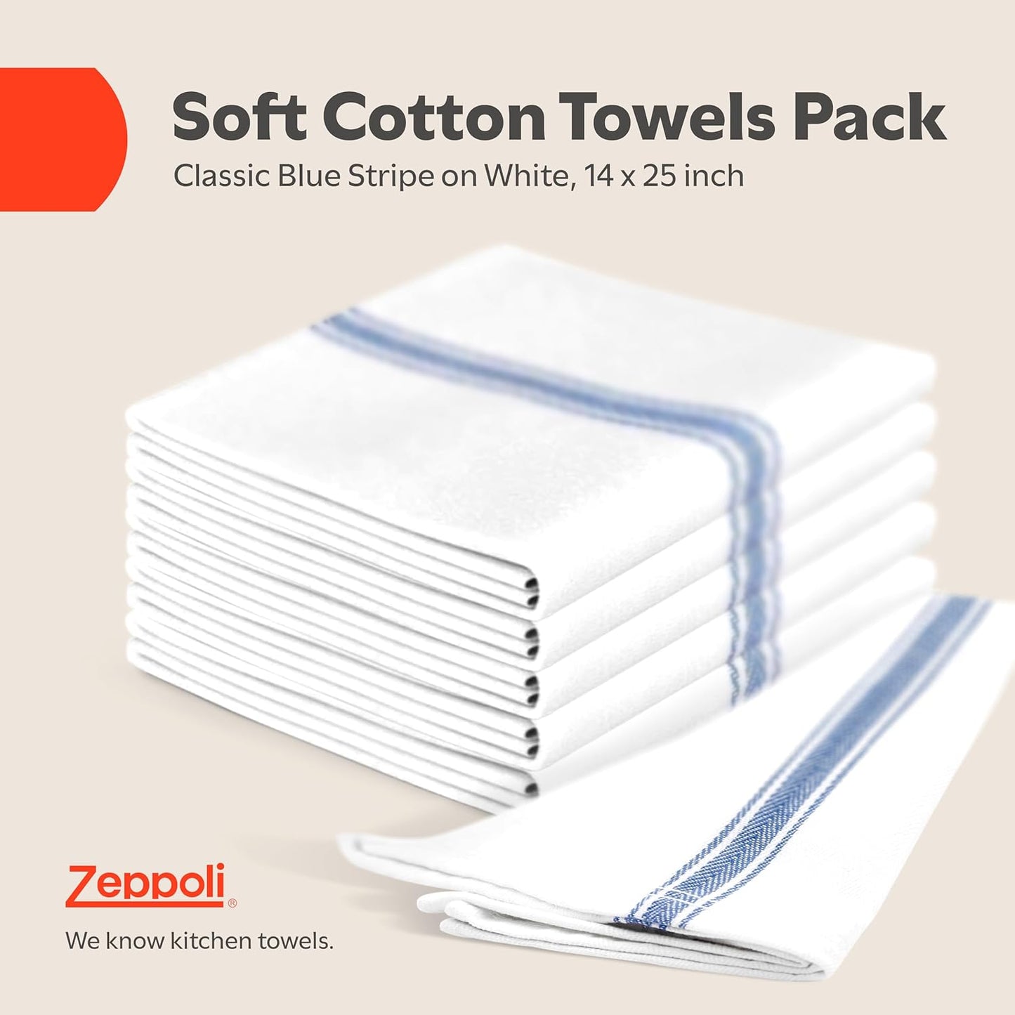 Zeppoli Classic Kitchen Towels - 45 Pack 100% Natural Cotton Towel Set, Reusable Wash Cloths, Absorbent Dish Towels