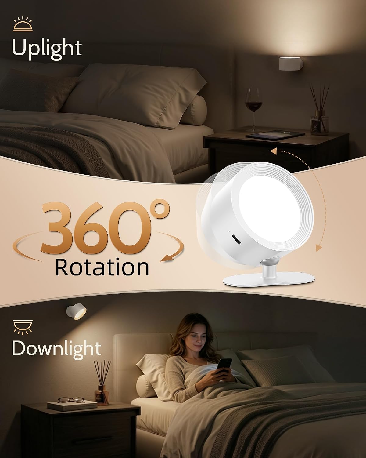LED Wall Mounted Sconces, Rechargeable Wall Lights, White, 3 Pack | Cordless Design, 3 Color Temperatures, Dimmable