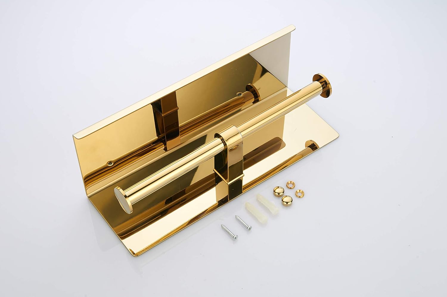 BGL Double Toilet Paper Holder Stainless Steel 304 Wall Mounted Two Heads Roll Tissue Holder with Shelf (Gold)