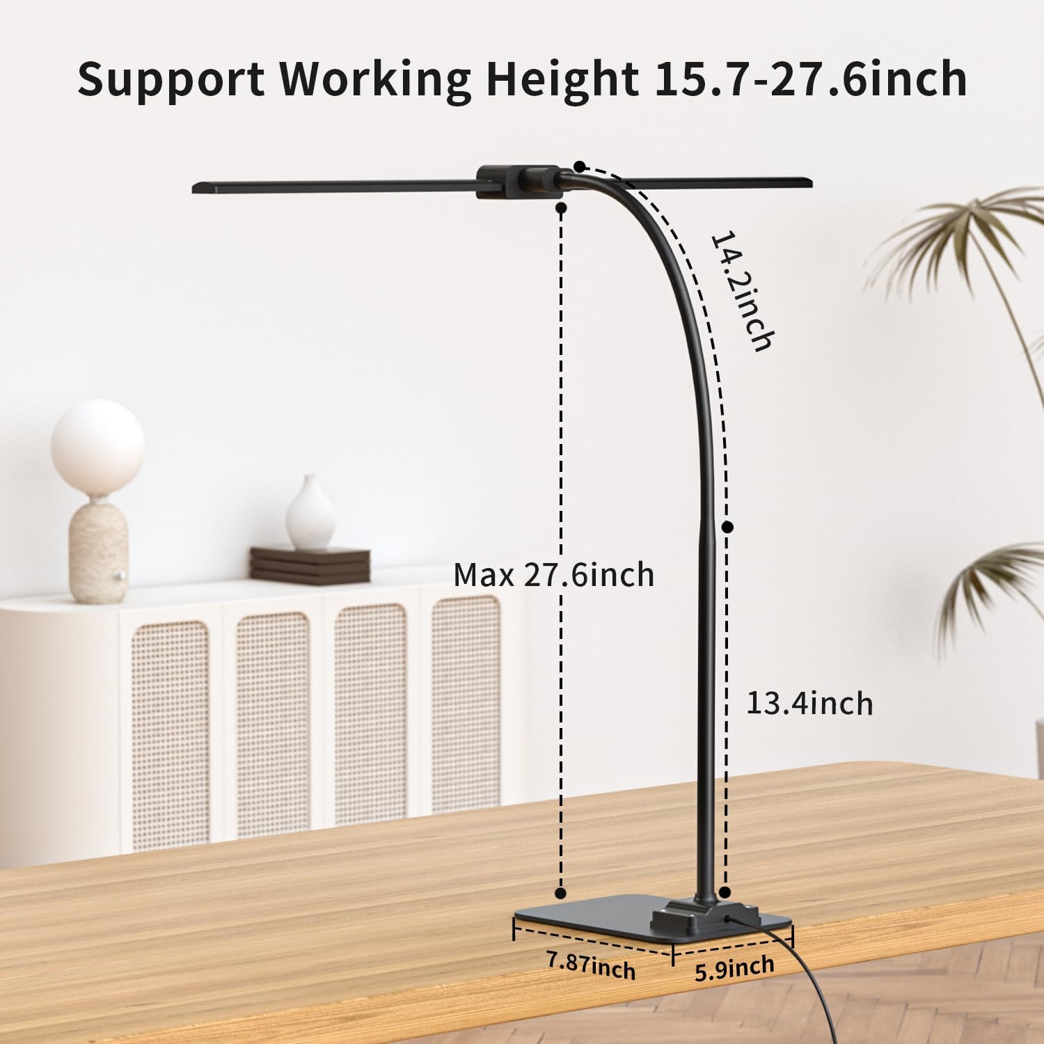 LED Desk Lamp Double Light: 1200LM Desk Light Base for Home Office, Black | Dual Screen Computer Monitor Light