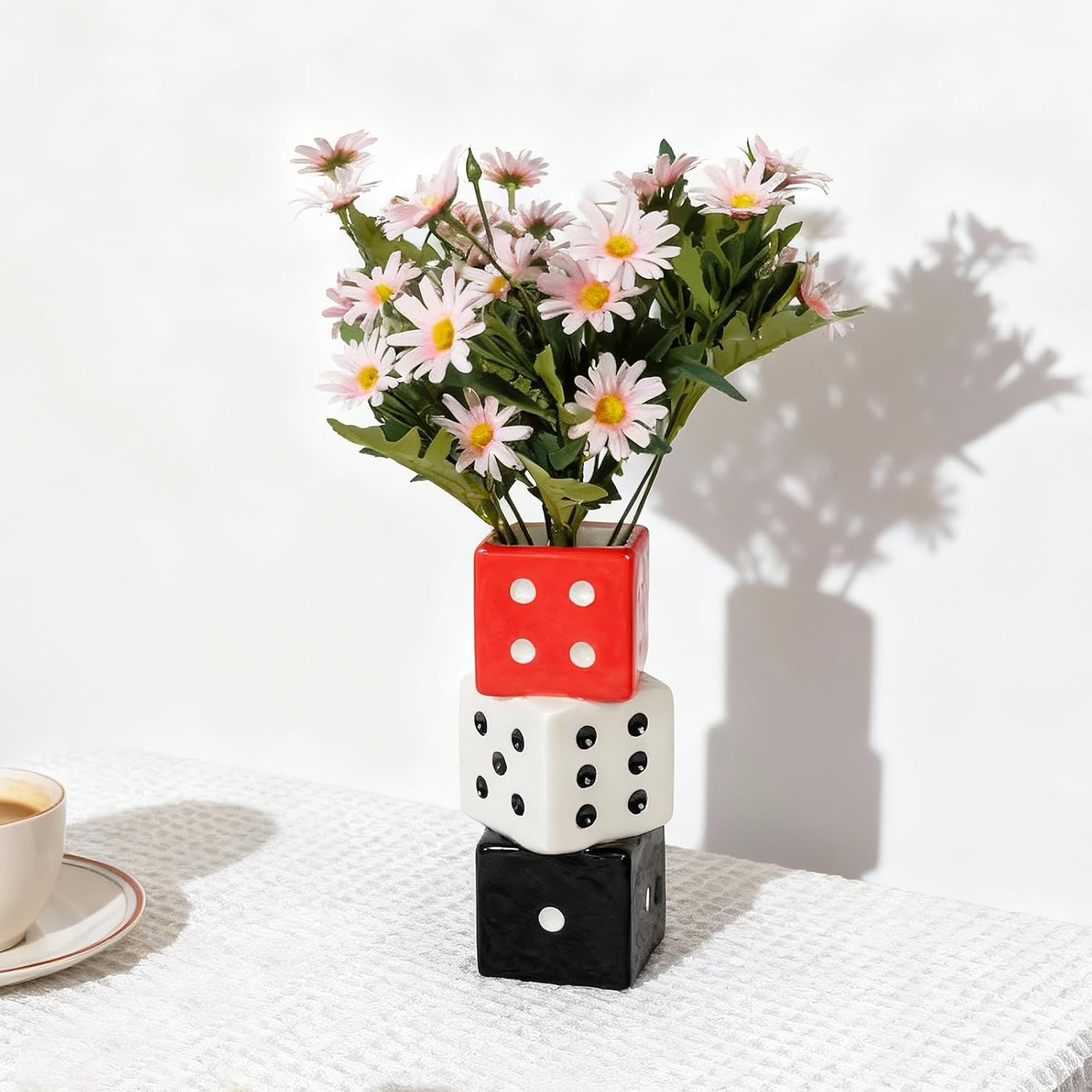 Unique Ceramic Small Vase / Red, White and Black Dice Vase