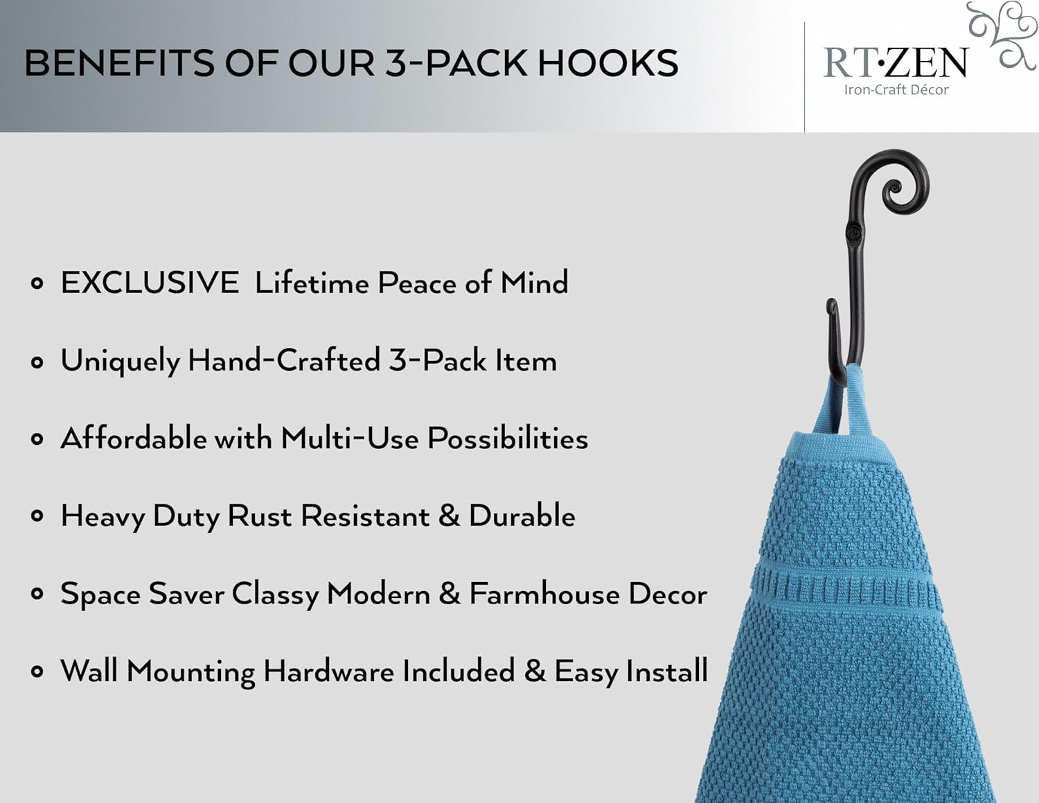 Wrought Iron Decorative Rustic Metal Coat Hooks for Hanging / Hook Swirl