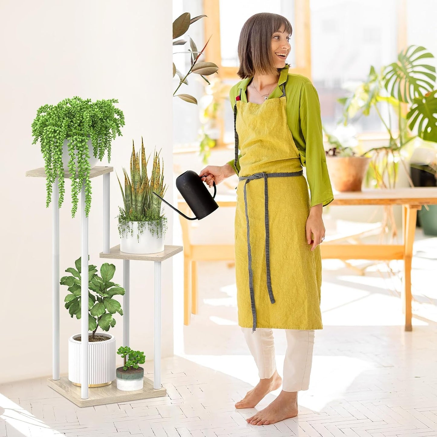 Oppro Plant Stand Indoor Outdoor,3 Tier Wood Metal Corner Flower Shelf | Planter Pot Holder, Multiple Modern Rack