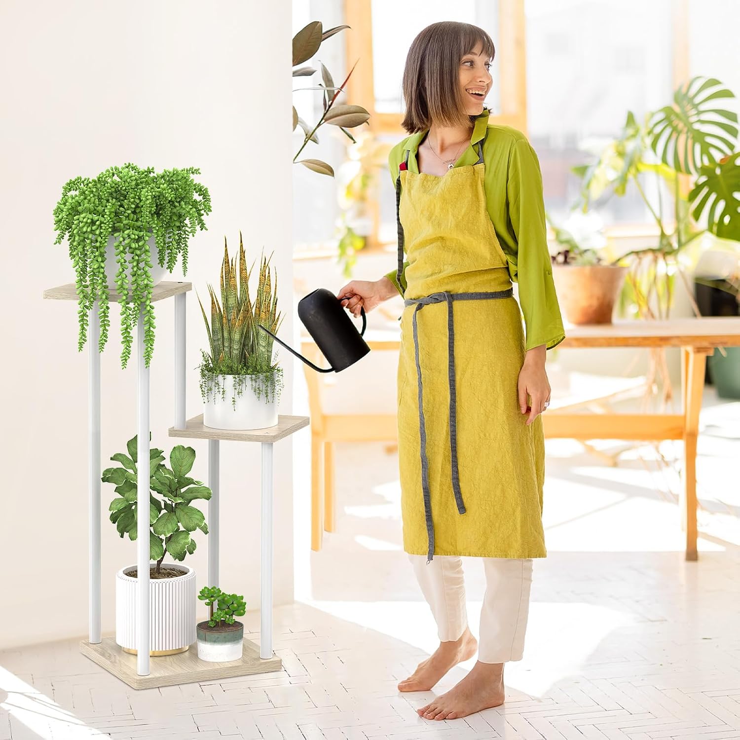 Oppro Plant Stand Indoor Outdoor,3 Tier Wood Metal Corner Flower Shelf | Planter Pot Holder, Multiple Modern Rack