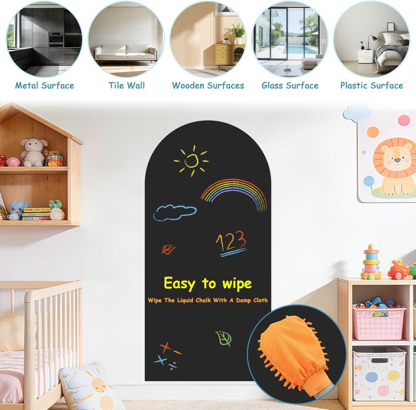 Arch Magnetic Wall Decal Self-Adhesive Chalk Board Wallpaper / 39.3"W x 17.5"H / Black / 39.3 x 17.5