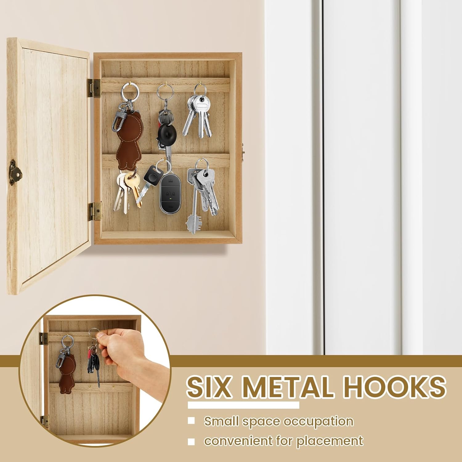 6 Hooks Rustic Access Card Hanger / Beige A