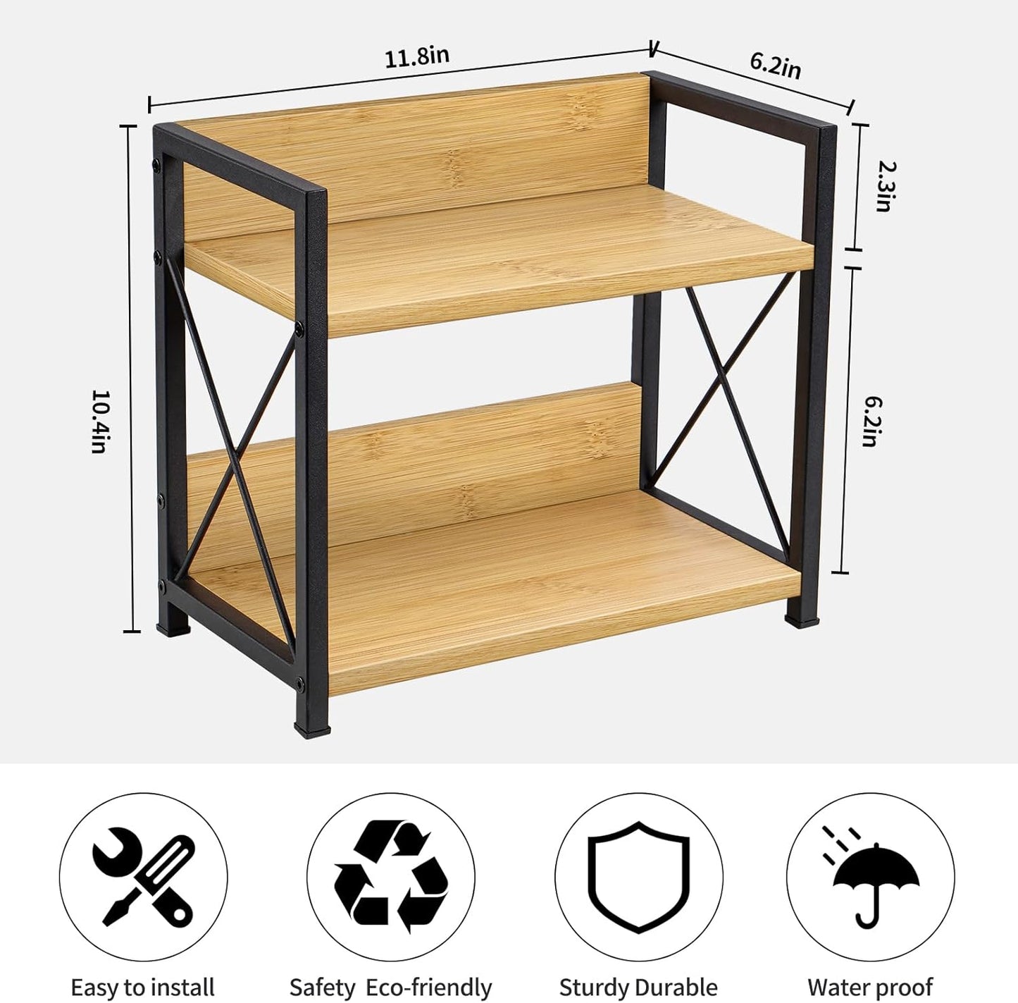 Giikin Countertop Shelf Organizer, 2 Tier Kitchen Spice Rack Organizer for Countertop, Wood Coffee Counter Shelf