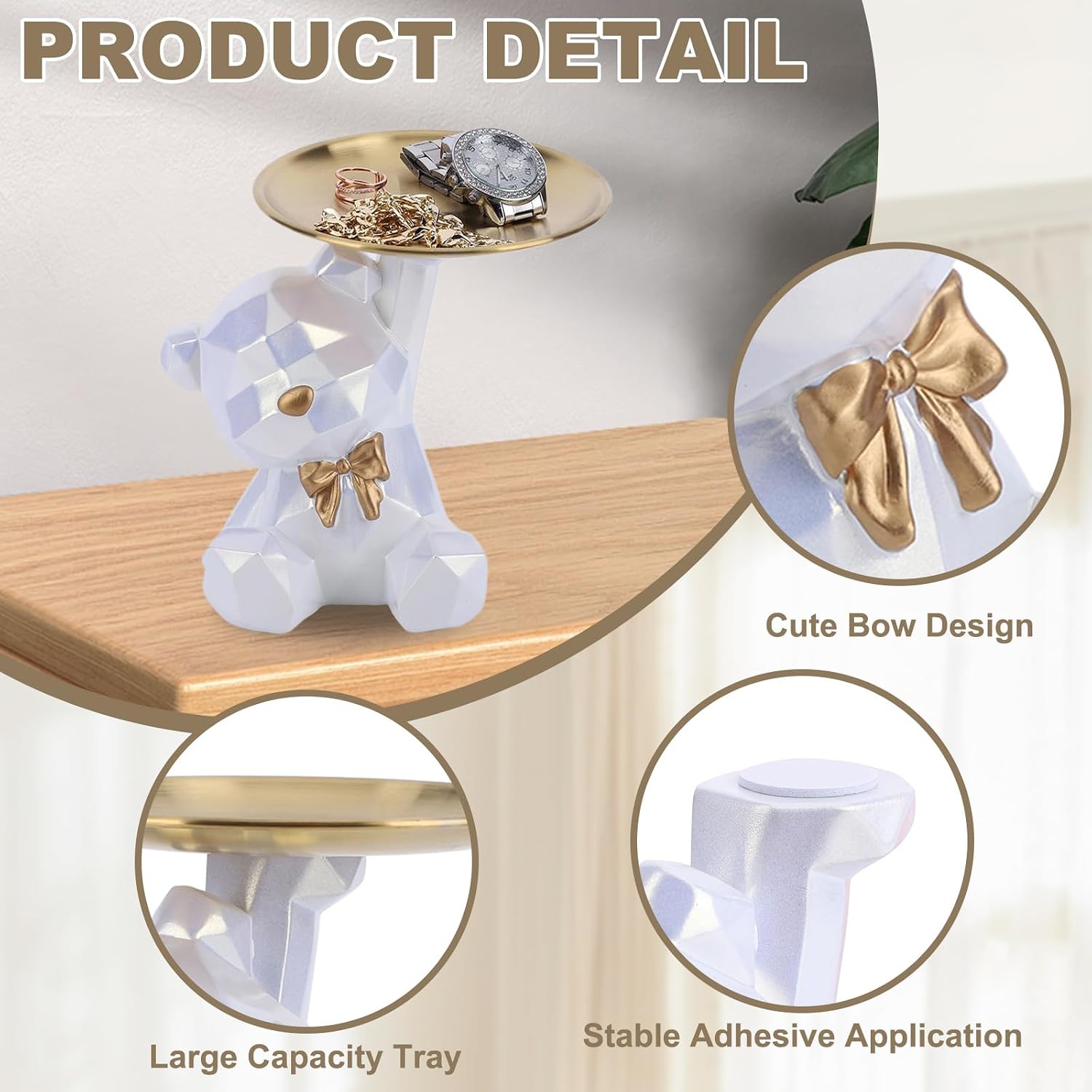 2025 New Geometric Bear Storage Tray Resin Lovely Nordic Bear Sculptures Keys / Shiny Style-white