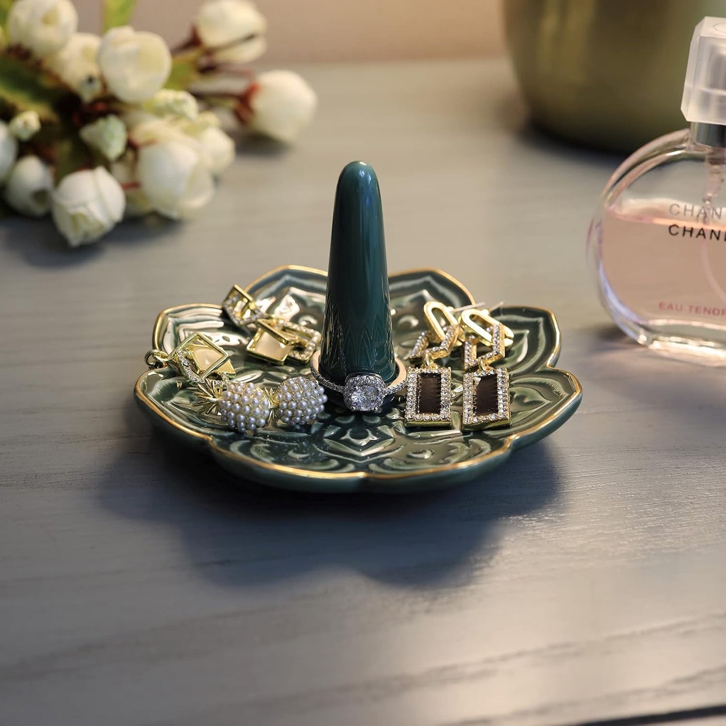 Ceramic Mandala Ring Holder Decorative Jewelry Holder/Trinket Tray Engagement Christmas / Green