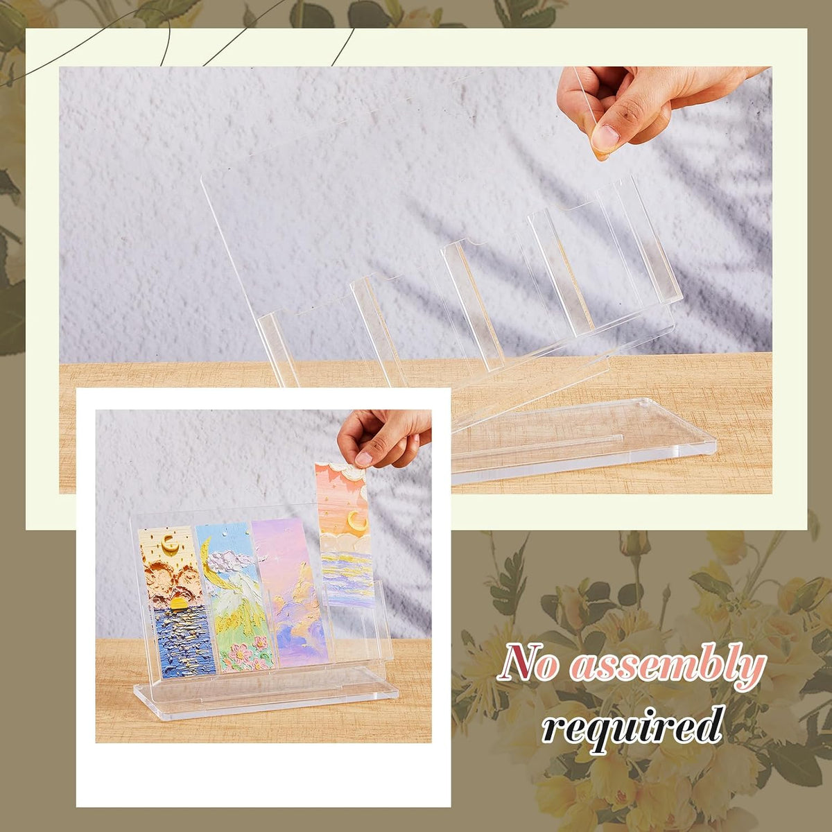2 Pcs Acrylic Bookmark Display Holder, One-Layer 4 Slots | Freestanding Stand for Vendors Retail Store Craft Show Clear