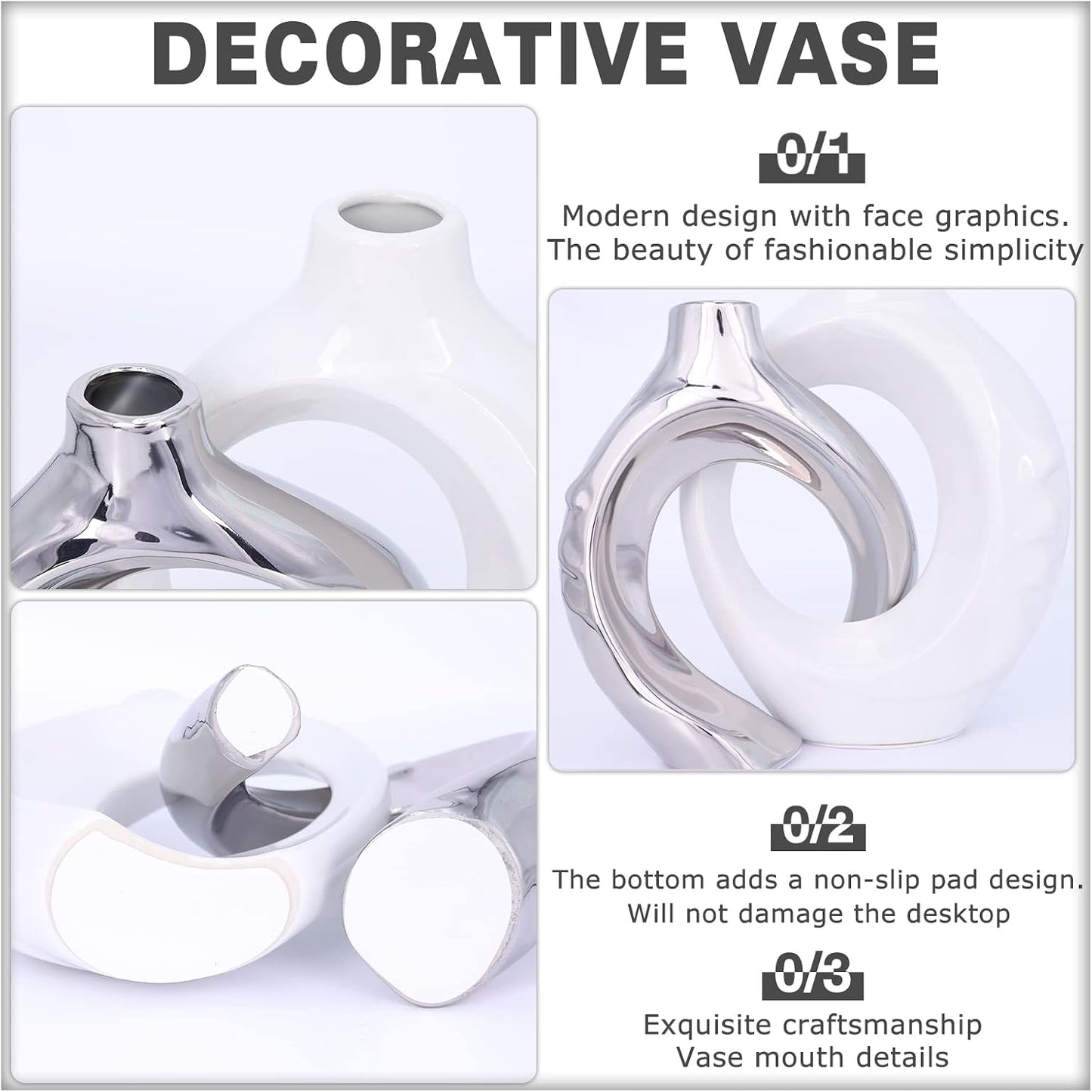 White Ceramic Vase / White Silver / Set of 2
