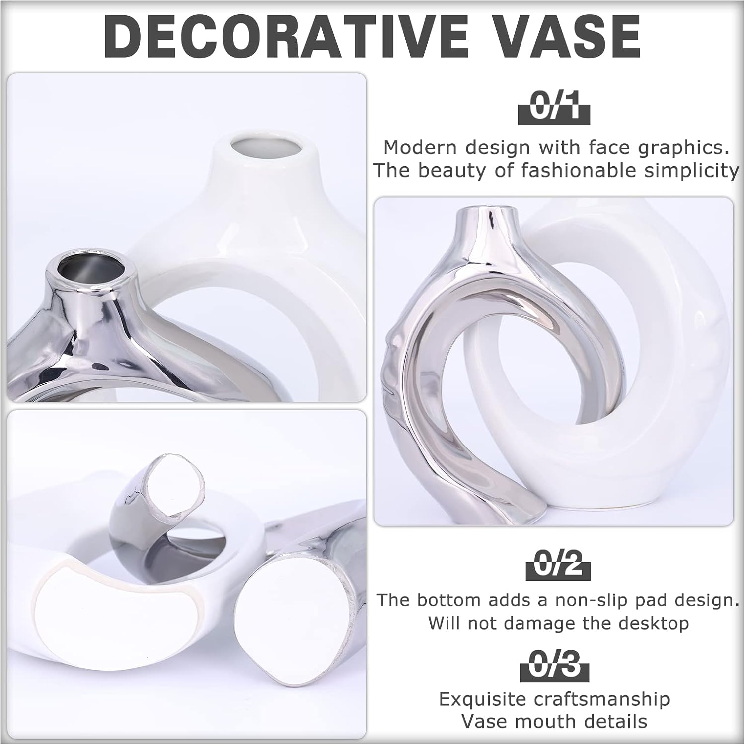 White Ceramic Vase / White Silver / Set of 2