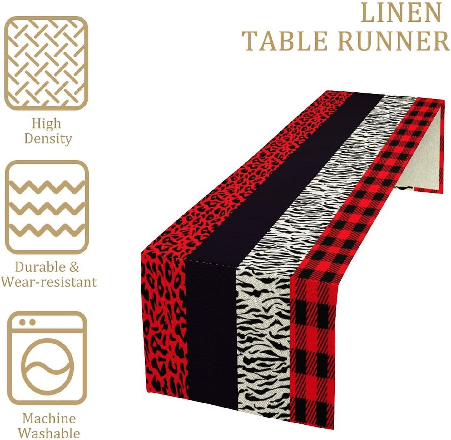 Leopard Print Table Runner Red Black Zebra Stripe Cheetah Print African Wildlife Pattern Geometric Splice Pattern