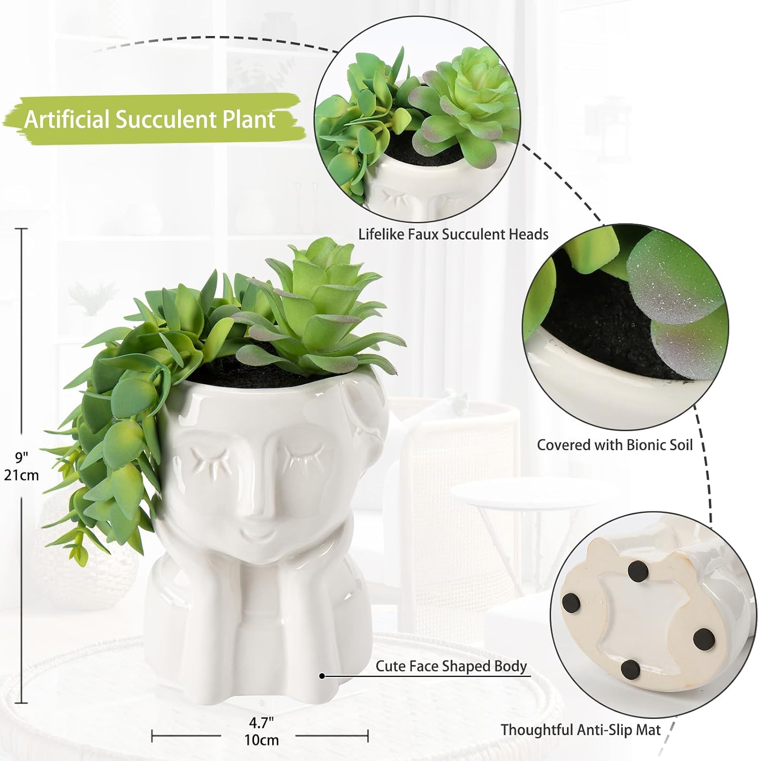 Fake Succulents Plants Artificial Succulents in Ceramic Pots Fake Potted Plants Faux Plants / Green