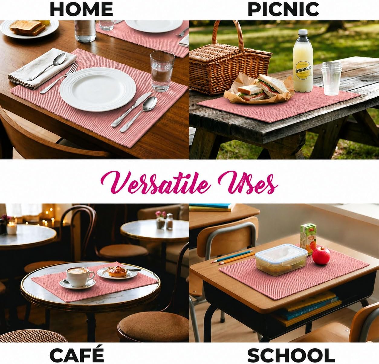 100% Cotton Ribbed Placemats - Set of 6-13 x 19 Inches - Peach - Everyday/Thanksgiving/Fall Cloth Table Mats - Thick