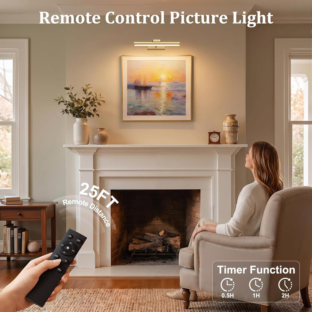 13.8" Cordless Picture Light for wall, Gold, 2 Pack | 4000mAh Rechargeable art lights, RF Remote, Magnetic Detachable