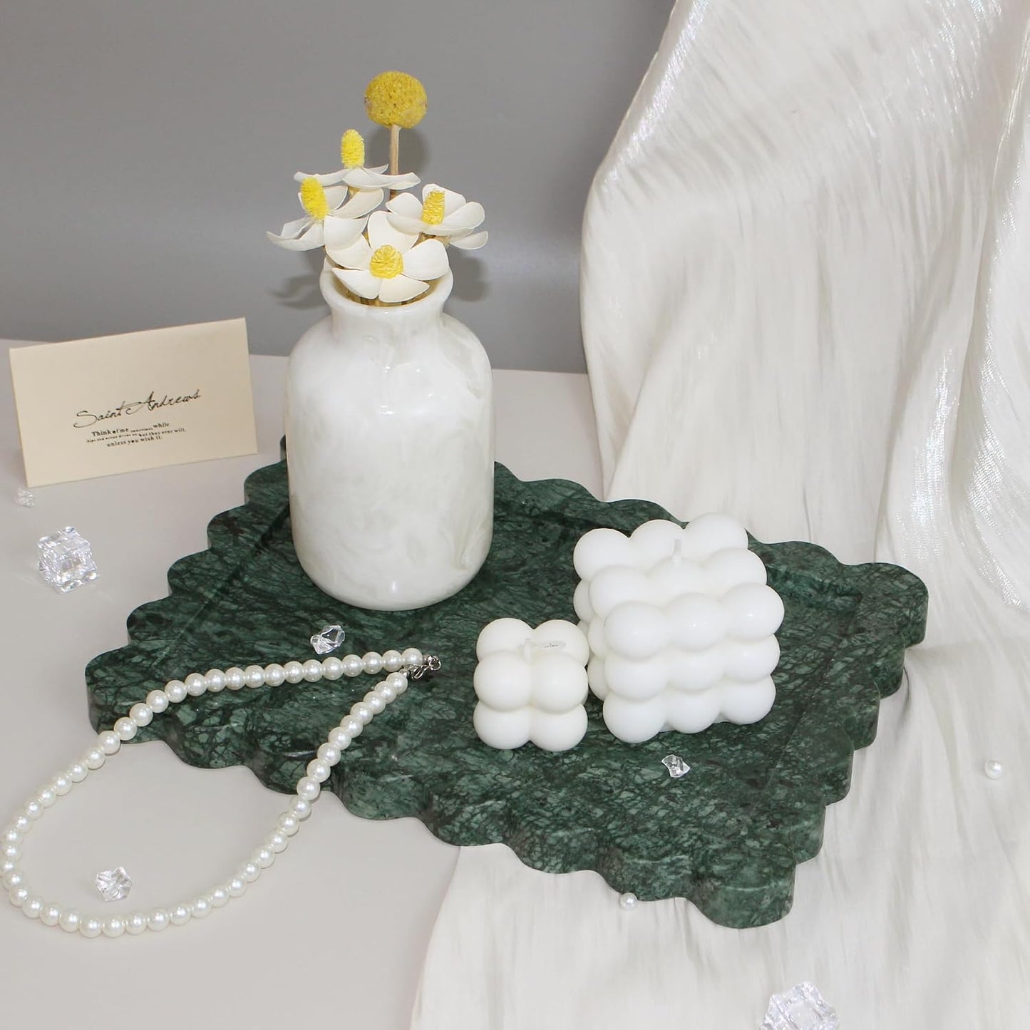 Scalloped Vanity Decorative Tray / Green